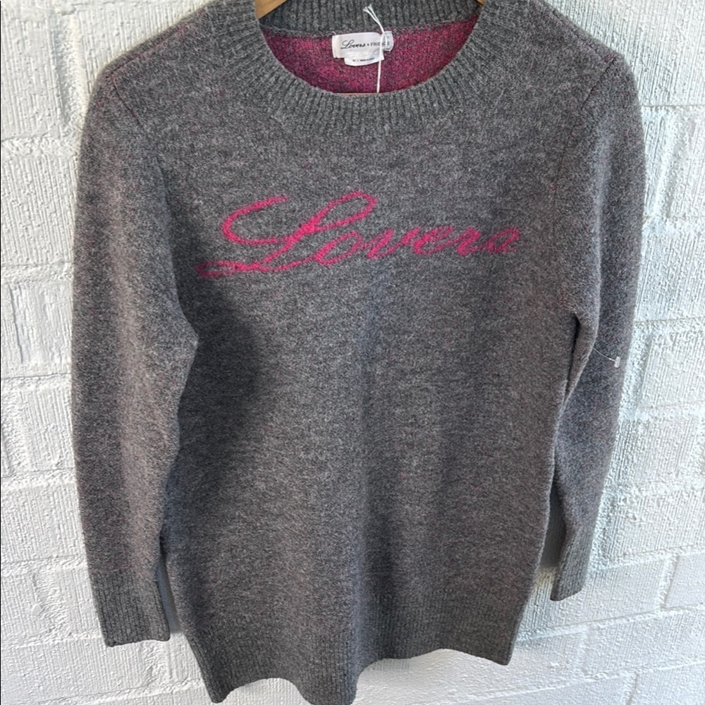 Lovers + Friends Charcoal and Fuchsia Pink Lover's  Sweater sz XS